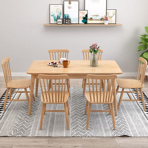 Juego de Mesa de Comedor Nórdico de Madera Maciza de 4 Piezas, Rectangular, Color Natural, Duradero, para Uso Doméstico - Product Image 4