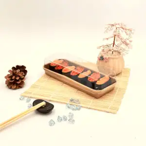 Plateau à sushi en papier de style japonais Plateau à pâtisserie Boîte en papier kraft jetable recyclable et résistante à la graisse pour emballage de sushi