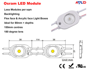 โมดูล LED ADLED 3621 1W แสงวอร์มไวท์ 3000K DC12V IP67 สำหรับกล่องไฟผ้าและฝ้าเพดาน - Product Image 4