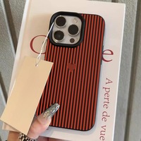 Coque de téléphone portable antichoc en cuir texturé à rayures cœur rouge pour iPhone 16 15 17 18 Pro Max