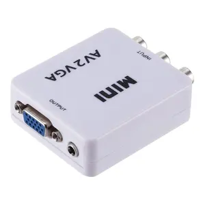 Conversor de vídeo 1080p, conversor de áudio 3.5mm av2vga/cvbs + áudio para pc hdtv mini conversor de áudio av2vga