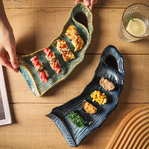 Platos irregulares de porcelana japonesa <span class=keywords><strong>para</strong></span> Sushi, plato de 12 pulgadas, plato de cerámica de diseño único, <span class=keywords><strong>vajilla</strong></span> <span class=keywords><strong>para</strong></span> restaurante de Hotel - Product Image 5