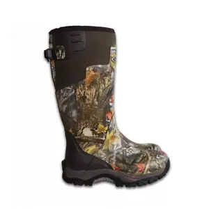 Mens Waterproof Camouflage Hunting Boots Adjustable Calf Rubber Boots For Men With Camo Printing
