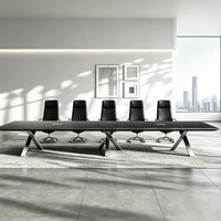 Table de conférence moderne de luxe haut de gamme en chêne massif, 12 places, pieds en acier inoxydable, plateau en mélamine, multifonctionnelle, hôtel