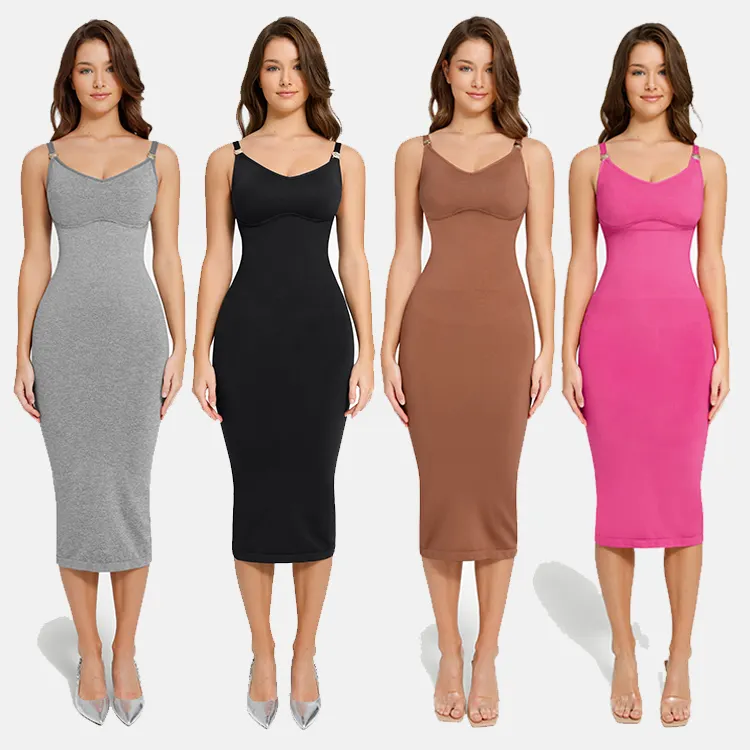 Großhandel New Seamless Deep V-Ausschnitt Midi Shape wear Kleid für Frauen Elegant Casual