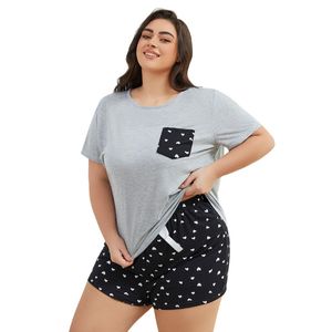 Conjunto de Pijama para Mujer Tallas Grandes, Verano, Tacto Fresco, Seda de Leche, Manga Corta, Pantalones Cortos, Ropa de Dormir para Damas Curvilíneas, 200lbs - Product Image 1