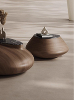 Moderner Minimalistischer Luxus-Couchtisch in Braun, Oval, Ei-Form, Wohnzimmermöbel aus Mikrokristalliner Stein- und Holzoptik, Pflegeleicht, mit Stauraum 9513