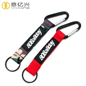 Newest fashion embroidered woven short climbing carabiner keychain yyx support oem customized