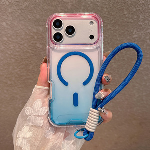 3 trong 1 rõ ràng <span class=keywords><strong>PC</strong></span> TPU Gradient màu Magnetic trường hợp điện thoại cho Iphone 13 14 15 16 17 Pro Max ba lớp trường hợp thiết kế với dây đeo - Product Image 1