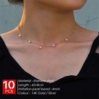 eManco 10PCS Collier délicat en acier inoxydable avec perles et chaîne flottante en fausses perles pour femme, usage quotidien