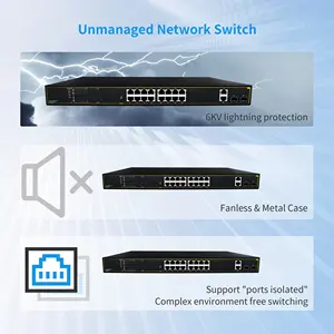 OEM/ODM 20 Port 1000 Mbps RJ45 2 Gigabit SFP Netzwerk Gigabit POE Switch Gigabit nicht verwalteter Ethernet-Glasfaser-Switch PoE Switch