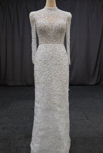Vestido de <span class=keywords><strong>novia</strong></span> personalizado estilo sirena encaje lentejuelas cuello alto desmontable capilla tren hasta el suelo Robe De Mariage para <span class=keywords><strong>novia</strong></span> - Product Image 3