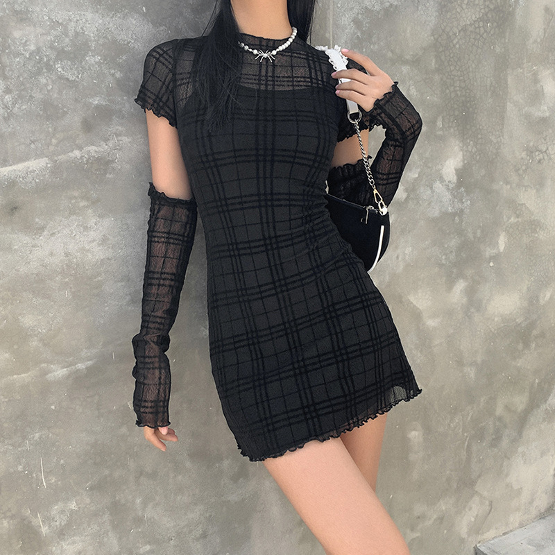 slim fit dress slacks Plaid Patchwork Print Mini Dress