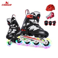 Patins à roulettes ajustables COUGAR pour enfants avec roues lumineuses, casque et ensemble de protection pour garçons et filles, sports de plein air