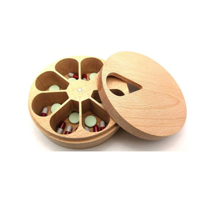Caja organizadora de pastillas de madera de haya 2025, caja de almacenamiento de joyas para cocina, sal, medicina <span class=keywords><strong>semanal</strong></span> diaria, artesanías de madera, letreros de pared, producto - Product Image 1