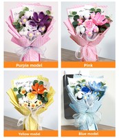 Karangan Bunga Rajut Mawar Lily Siap Pakai Hadiah Natal Hari Valentine Bunga Buatan Tangan Benang Wol Realistis