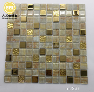 Mosaicos de Vidrio Dorado con Patrón Especial en Forma de <span class=keywords><strong>Mini</strong></span> Cuadrado para Decoración Interior de Vestíbulos de Hoteles, Penthouses, Galerías y Espacios Comerciales - Product Image 1