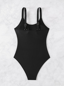 Women's One Piece Swimsuits Custom Ruched Slimming Plunge Neck Adjustable Spaghetti Straps Front Quick Dry Breathable - Product Image 4