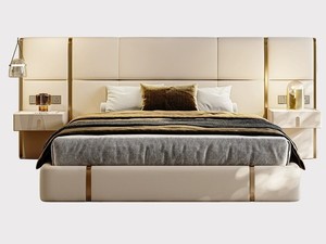 <span class=keywords><strong>Stile</strong></span> minimalista italiano lussuoso letto matrimoniale luce di lusso <span class=keywords><strong>modernista</strong></span> ampia camera da letto ampia testiera in pelle Villa collezione - Product Image 2