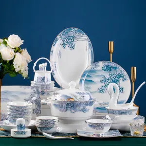 Chinese bone china dishes dishes dishes home Jingdezhen ware tableware set business gifts wholesale