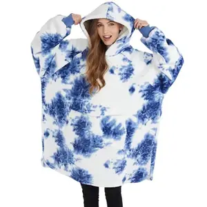 IN-STOCK Tie Dye Blanket Hoodie Sherpa Fleece Oversized Wearable Blanket Warm Thick Big Hooded Sweatshirt Blanket for Adult