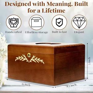 Wooden Flip Top Keepsake <b>Box</b> With Lock And Key For Wedding <b>Photos</b> And Jewelry <b>Storage</b> Rectangle Solid Color Desktop Organizer - Product Image 3