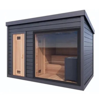 Sauna Traditionnel à Vapeur Sèche en Bois de Cèdre Rouge Massif, Moderne, Écologique, pour 4 Personnes, Électrique 6KW, Extérieur, avec Fenêtre Panoramique, Idéal pour Villa