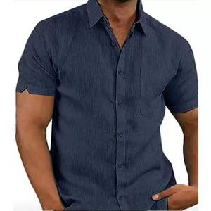 2025 nuevas camisas informales de manga corta con botones para hombre, cuello redondo, ajuste holgado, tela de punto de 200 gramos, estampado Digital, diseño de estampado liso - Product Image 3