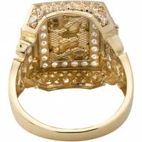 Bague Homme en Gros, Plaqué Or, Texture Pépite, Entièrement Pavée de Zircons, Panneau Octogonal Carré, Style Hip Hop, Bijou de Doigt Unisexe Personnalisé