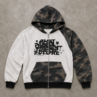 Sweat à capuche personnalisé avec fermeture éclair, 100% coton, impression DTG, broderie 3D, coupe ample, camouflage, pour hommes