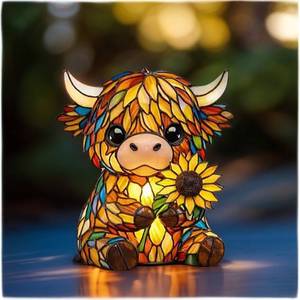 Colorful Highland Bull LED Night Light Resin Ornament Tap Control <b>USB</b> Powered Cartoon Animal Statue For Home Decor - Product Image 4