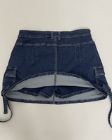 Mini jupe-culotte en jean haute élasticité avec poche cargo de grande taille pour femmes en denim mini-jupe et short divisés en vente en gros