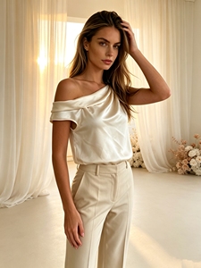 Chemisier Chic Asymétrique Épaules Dénudées Sans Manches, Col Drapé Élégant, Tendance pour Sorties, Soirées, Rendez-vous et Quotidien - Product Image 2
