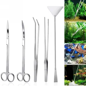 Long Stainless Steel Premium Aquarium Tools,4 Pcs Aquatic Plant Tweezers Scissors Spatula Kits With 1 Cleaning Cloth - Buy Aquar