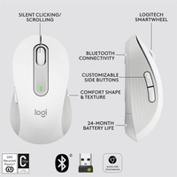 Logitech M650/M650L Mouse nirkabel USB, Mouse Bluetooth tanpa kabel untuk PC Mac kantor senyap, Mouse Laptop untuk PC Mac multi-perangkat tangan kanan