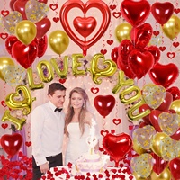 Ensemble de décoration de ballons en forme de cœur pour la Saint-Valentin, ballons en latex rouge et or, je t'aime, anniversaire de mariage