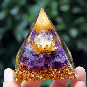 Amethyst <b>Crystal</b> Pyramid Resin Epoxy Craft Home Decoration Desktop Ornament With White <b>Crystal</b> <b>Ball</b> And Golden Flower - Product Image 4