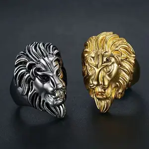 Factory Sell Unique Compass Lion Ring Custom Fashion Jewelry For Men Punk Ring Stainless Steel Jewelry Ring Men