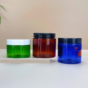Custom 100ml 200ml 8oz 300ml 12oz 500ml Blue Amber Green Wide Mouth Cosmetic Containers <b>Plastic</b> Pet <b>Jar</b> with Lid - Product Image 1