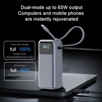 Prix d'usine, batterie externe haute capacité 10000mAh, technologie GaN 65W, charge rapide, écran LED, câble de type C, sortie USA/Canada