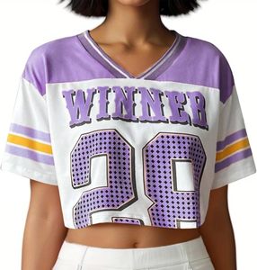 Maillot de football sublimation personnalisé pour femmes t-shirts d'été surdimensionnés à rayures graphiques, col en V, épaules tombantes - Product Image 6