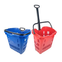 Grand panier à provisions en plastique PP de 45L avec roues Panier à main portable et durable pour supermarché et épicerie