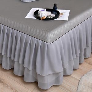 Ensemble de 3 pièces de tapis rafraîchissant en soie glacée d'été, style jupe de lit, couleur unie, avec dentelle, lavable en machine, 120x200cm 180x200cm - Product Image 4