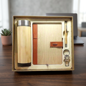 Coffret Cadeau d'Entreprise Personnalisé Liviya en Bois Écologique et Cuir PU avec Logo Personnalisé, Agenda et Bouteille – Nouveauté Noël - Product Image 1