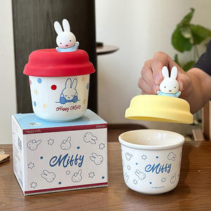 Miffy Rabbit Single Cup Ceramic <b>Mug</b> with Lid Red and Yellow Cartoon Design for Children and <b>Travel</b> Use - Product Image 4