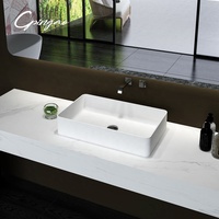 Cpingao Salle de bain Design moderne Armoires de vanité anti-rayures Évier Surface solide Comptoir Bassin en pierre artificielle