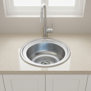 Évier de cuisine en acier inoxydable, simple bac, rond, à encastrer, surface polie, design moderne, facile à nettoyer - Product Image 2