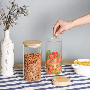 M vuông kín lọ thủy tinh container với nắp tre cho thực phẩm nhà bếp snack gia vị mì ống lưu trữ chai con dấu thủy tinh container - Product Image 3