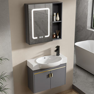 Meuble-lavabo mural ultra-étroit moderne pour petite salle de bain d'hôtel, finition laquée noir mat - Product Image 5