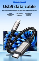 Kabel Data USB5 Tipe-C Dual-Head C-to-C Berjaket Kepang, Video 16K, Transmisi 80Gbps, Pengisian Cepat PD240W, Kompatibel USB4